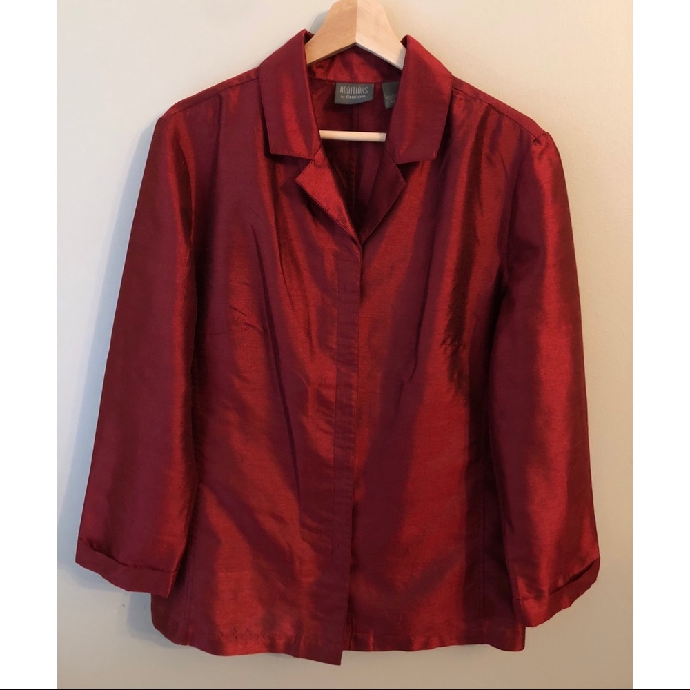 Chico’s • 2 • Garnet Faux Silk Button-Up Blouse
